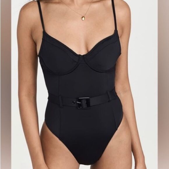 NWT good American black one piece belted underwire swimsuit